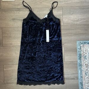 NSR Velvet Chemise in Deep Blue with Black Lace